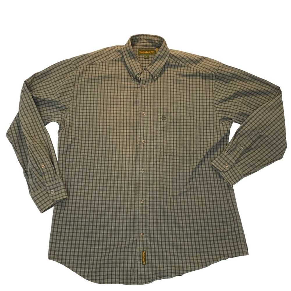 Vintage 1990s Timberland Button Down Shirt Mens Large Green Plaid Cotton